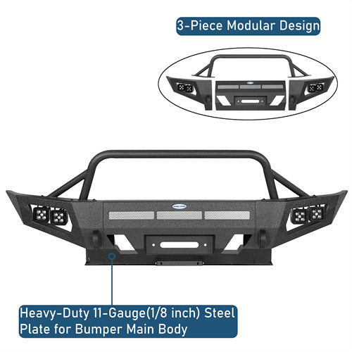Earthshaker Front Bumper w/ Winch Plate & 4 LED Spot Lights For 2005-2011 Toyota Tacoma - LandShaker
