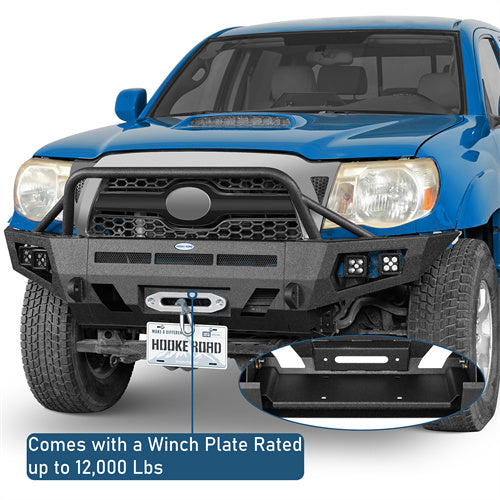 Earthshaker Front Bumper w/ Winch Plate & 4 LED Spot Lights For 2005-2011 Toyota Tacoma - LandShaker