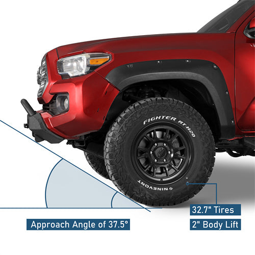 Blink Stubby Front Bumper w/ LED Spotlight Bar For 2016-2023 Toyota Tacoma - Landshaker4x4