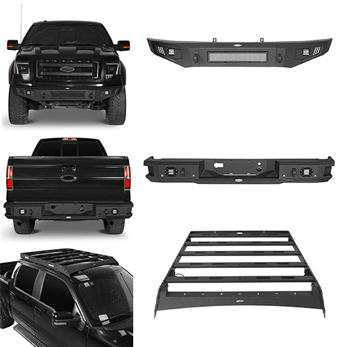 Front Bumper / Rear Bumper / Roof Rack Luggage Carrier for 2009-2014 F-150 SuperCrew,Excluding Raptor - LandShaker 4x4 LSG.8205+8201+8203 1