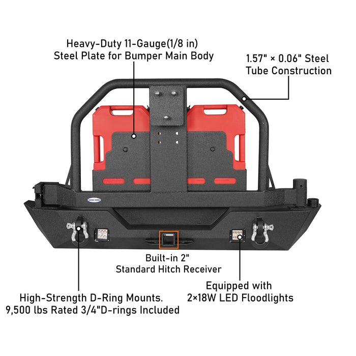 Full Width Front Bumper & Rear Bumper w/Oil Drum Rack Bar for 2007-2018 Jeep Wrangler JK JKU - LandShaker 4x4 LSG.2052+LSG.2015 14