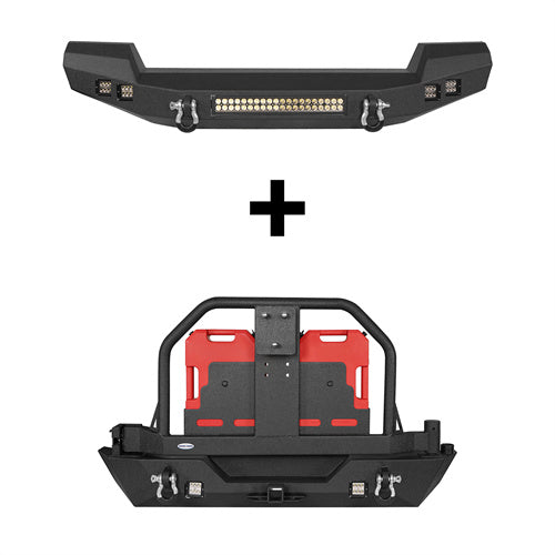 Full Width Front Bumper & Rear Bumper w/Oil Drum Rack Bar for 2007-2018 Jeep Wrangler JK JKU - LandShaker 4x4 LSG.2052+LSG.2015 2