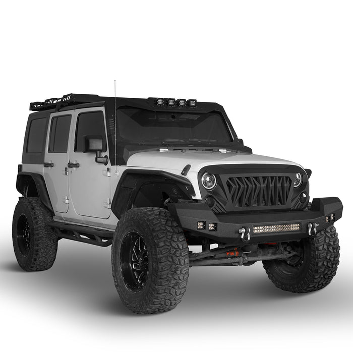 Full Width Front Bumper & Rear Bumper w/Oil Drum Rack Bar for 2007-2018 Jeep Wrangler JK JKU - LandShaker 4x4 LSG.2052+LSG.2015 4