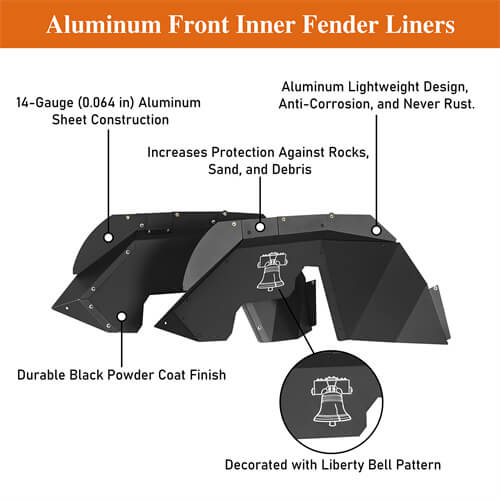 Aluminum Front Inner Fender Liners For 2007-2018 Jeep Wrangler JK - LandShaker-lsg2115-9
