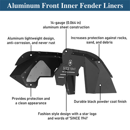 Aluminum Front Inner Fender Liners For 2007-2018 Jeep Wrangler JK - LandShaker