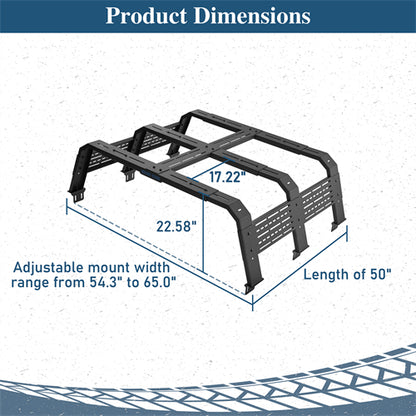 18.8" High Overland Bed Rack For 2020-2025 Jeep Gladiator JT / 2005-2023 Toyota Tacoma(5' Bed) / 2019-2025 Ford Ranger - Landshaker4x4