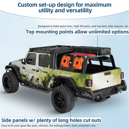 18.8" High Overland Bed Rack For 2020-2025 Jeep Gladiator JT / 2005-2023 Toyota Tacoma(5' Bed) / 2019-2025 Ford Ranger - Landshaker4x4