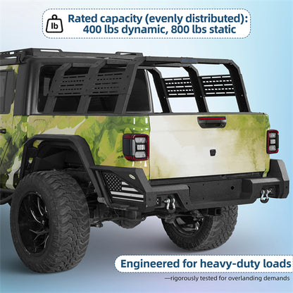 18.8" High Overland Bed Rack For 2020-2025 Jeep Gladiator JT / 2005-2023 Toyota Tacoma(5' Bed) / 2019-2025 Ford Ranger - Landshaker4x4