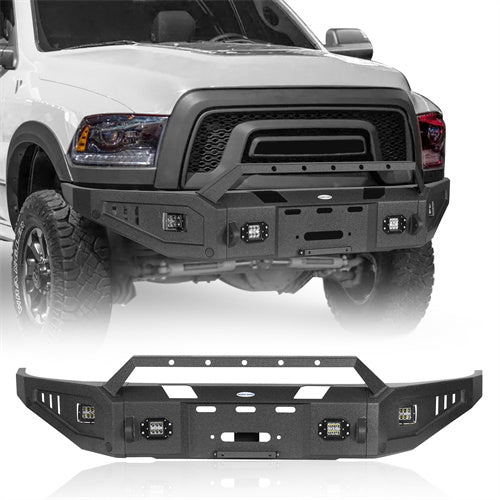 Full Width Front Bumper w/ Winch Plate & LED Spotlights (15-18 Ram 1500 Rebel) - LandShaker