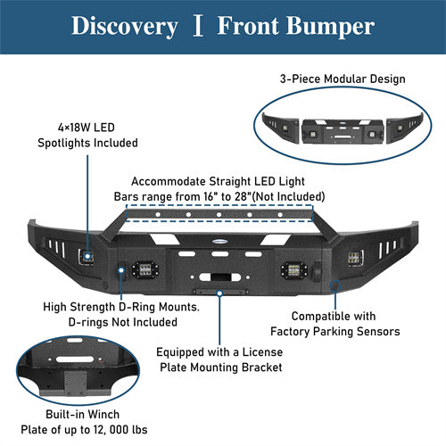Full Width Front Bumper w/ Winch Plate & LED Spotlights (15-18 Ram 1500 Rebel) - LandShaker