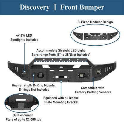 Full Width Front Bumper w/ Winch Plate & LED Spotlights (15-18 Ram 1500 Rebel) - LandShaker