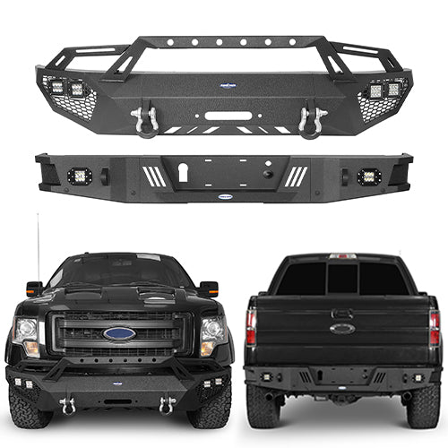 Front Bumper w/ Grill Guard & Rear Bumper for 2009-2014 Ford F-150 Excluding Raptor  - LandShaker 4x4 LSG.8200+8204 1