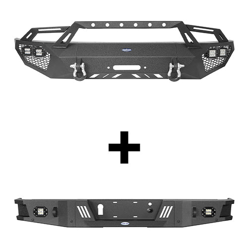 Front Bumper w/ Grill Guard & Rear Bumper for 2009-2014 Ford F-150 Excluding Raptor  - LandShaker 4x4 LSG.8200+8204 2