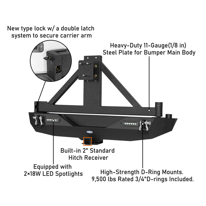 Jeep JK Full Width Front Bumper & Rear Bumper w/Tire Carrier for 2007-2018 Jeep Wrangler JK JKU - LandShaker 4x4 LSG.2052+LSG.2029 12