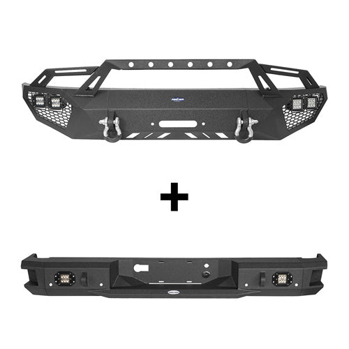 Front Bumper w/Grill Guard & Back Bumper for 2009-2014 Ford F-150 Excluding Raptor - LandShaker 4x4 LSG.8200+LSG.8203 2