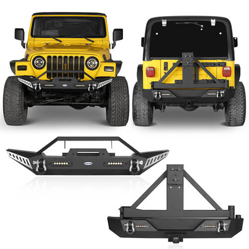 Jeep TJ Front and Rear Bumper Combo w/Tire Carrier for 1987-2006 Jeep Wrangler YJ TJ - LandShaker 4x4 LSG.1010+LSG.1011 1