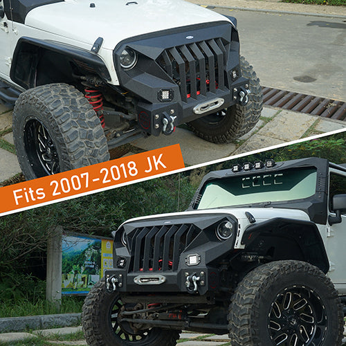 Front Bumper w/Grille Guard & Rear Bumper for 2007-2018 Jeep Wrangler JK - LandShaker 4x4 LSG.2038+2030 12