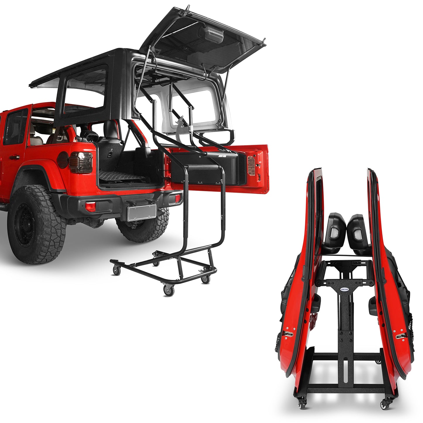 Movable Door Storage Cart Holder & Hard Top Lift Holder Rack For 1997-2025 Jeep Wrangler TJ JK JL JT Ford Bronco - LandShaker 4x4