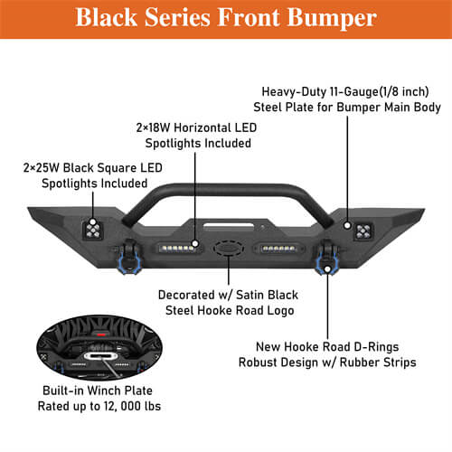 Steel Front Winch Bumper w/Accent Lighting For 2007-2025 Jeep Wrangler JK & JL & Gladiator JT - LandShaker