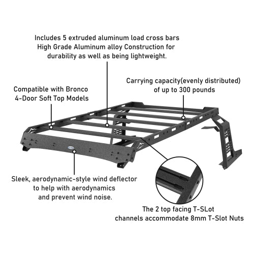 LandShaker Overland Aluminum Roof Rack for 2021-2023 Ford Bronco 4-Door Soft Top lsg8924s  12