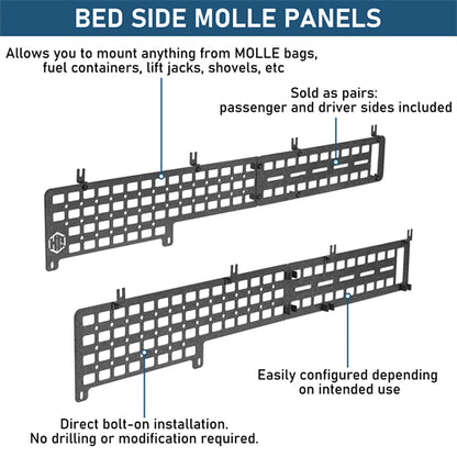 Bed Side MOLLE Panels - Pairs For 2005-2023 Toyota Tacoma 5ft Bed - Ultralisk4x4