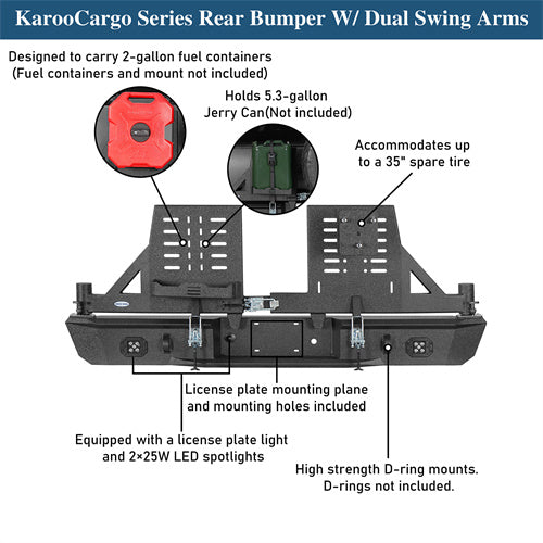 Aftermarket Rear Bumper w/ Dual Swing Arms For 1992-1999 Chevy Suburban Tahoe/GMC Yukon - Landshaker4x4