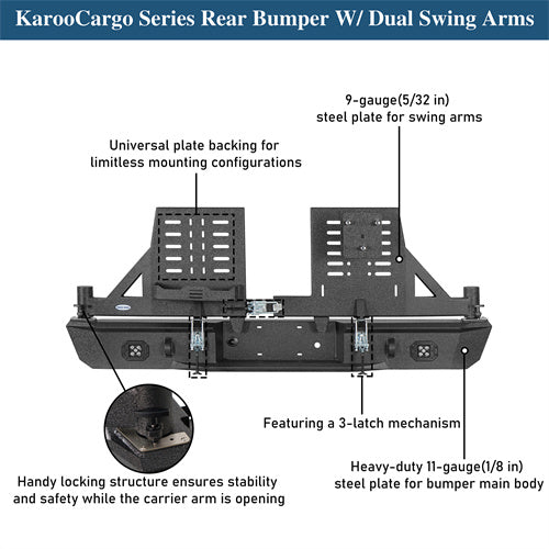 Aftermarket Rear Bumper w/ Dual Swing Arms For 1992-1999 Chevy Suburban Tahoe/GMC Yukon - Landshaker4x4