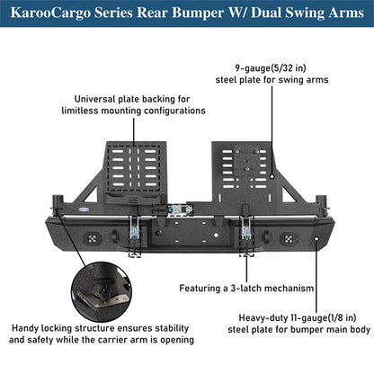 Aftermarket Rear Bumper w/ Dual Swing Arms For 1992-1999 Chevy Suburban Tahoe/GMC Yukon - Landshaker4x4