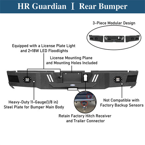 Road Trip Rear Bumper w/ LED White Floodlights For 2010-2018 Ram 2500 - LandShaker4x4