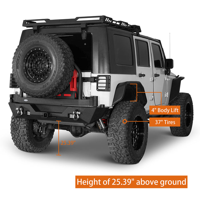 Rear Bumper With Rack Bar & Spare Tire Frame for 2007-2018 Jeep Wrangler JK - LandShaker 4x4 LSG.2015 5