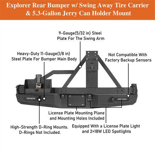 Rear Bumper w/Tire Carrier, Jerry Can Holder for 2005-2015 Toyota Tacoma  - LandShaker 4x4 ls4013 18