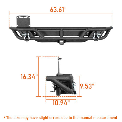 Road Trip Tubular Rear Bumper w/ License Plate Mount For 1997-2006 Jeep Wrangler TJ - LandShaker4x4