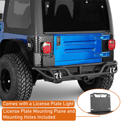 Road Trip Tubular Rear Bumper w/ License Plate Mount For 1997-2006 Jeep Wrangler TJ - LandShaker4x4