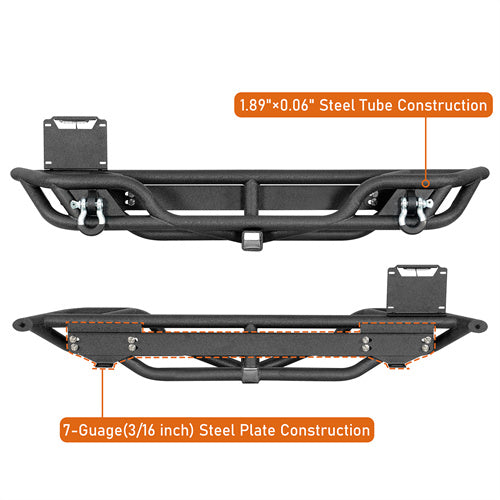 Road Trip Tubular Rear Bumper w/ License Plate Mount For 1997-2006 Jeep Wrangler TJ - LandShaker4x4
