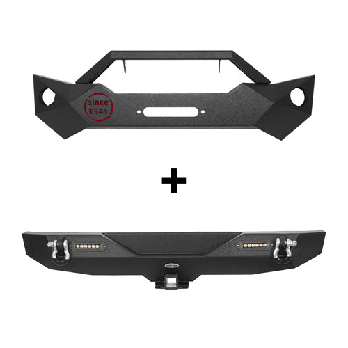 Rock Crawler Front Bumper & Different Trail Rear Bumper Combo Kit for 2007-2018 Jeep Wrangler JK JKU - LandShaker 4x4 LSG.2055+LSG.2030 2