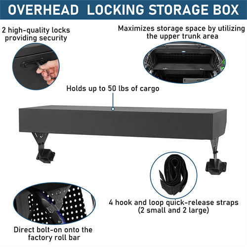 Trunk Upper Locking Storage Box For 2018-2026 Jeep Wrangler JL 4-Door Hardtop - Landshaker4x4