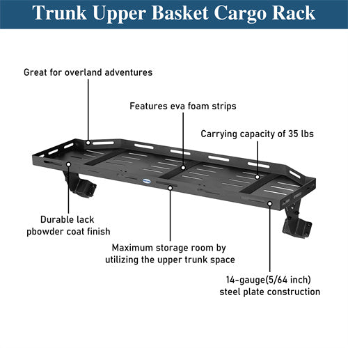 Trunk Upper Basket Cargo Rack For 2018-2025 Jeep Wrangler JL 4-Door Hardtop - LandShaker4x4