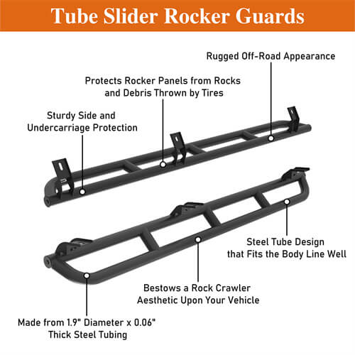 Tube Slider Rocker Guards For 2015-2024 Chevy Colorado & GMC Canyon Crew Cab - LandShaker-lsg9102-7