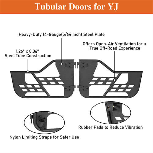 Rock Crawler Tubular Door Guards For 1976-1995 Jeep CJ-7 & Jeep Wrangler YJ - LandShaker-lsg1063-7