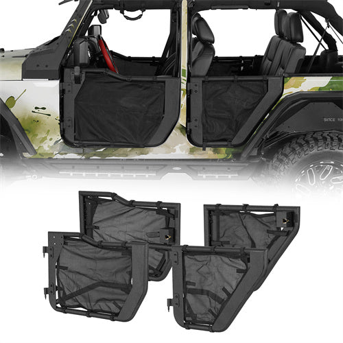 Tube Half Front & Rear Doors w/ Black shade skins For 2007-2018 Jeep Wrangler JK 4 Doors - Landshaker4x4