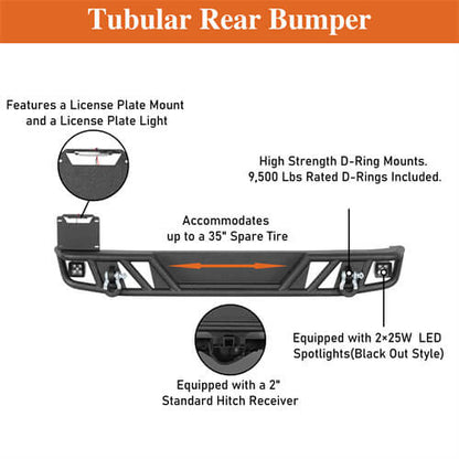 Tubular Rear Bumper w/LED Spotlights For 2007-2018 Jeep Wrangler JK - Landshaker4x4