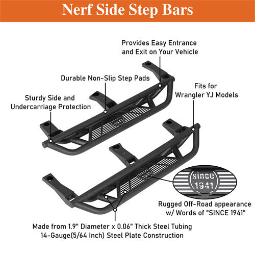 Off-road Tubular Side Step Bars For 1987-1995 Jeep Wrangler YJ - LandShaker-lsg1064-8