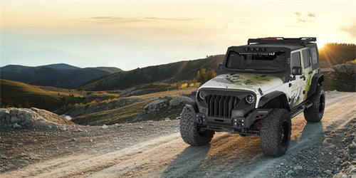 Mad Max Front Bumper w/Steel Grille Guard & Windshield Frame Cover(07-18 Jeep Wrangler JK)-LandShaker