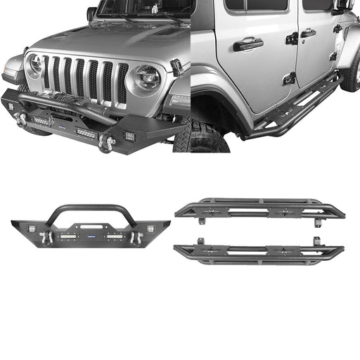 Mid Width Front Bumper & Five Star Side Steps(18-24 Jeep Wrangler JL 4 Door)-LandShaker
