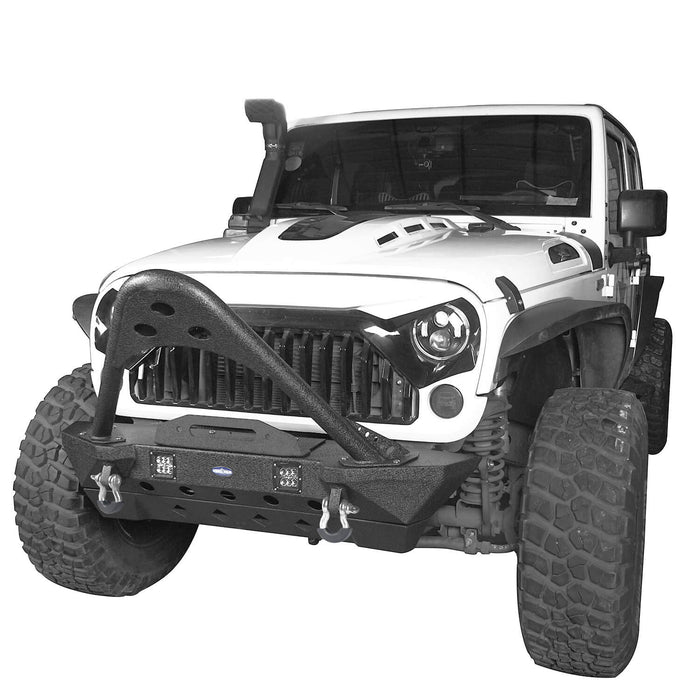 Stubby Front Bumper w/Stinger & Winch Plate Mount w/ 2X 18W LED Spotlight(Jeep Wrangler JK)-LandShaker