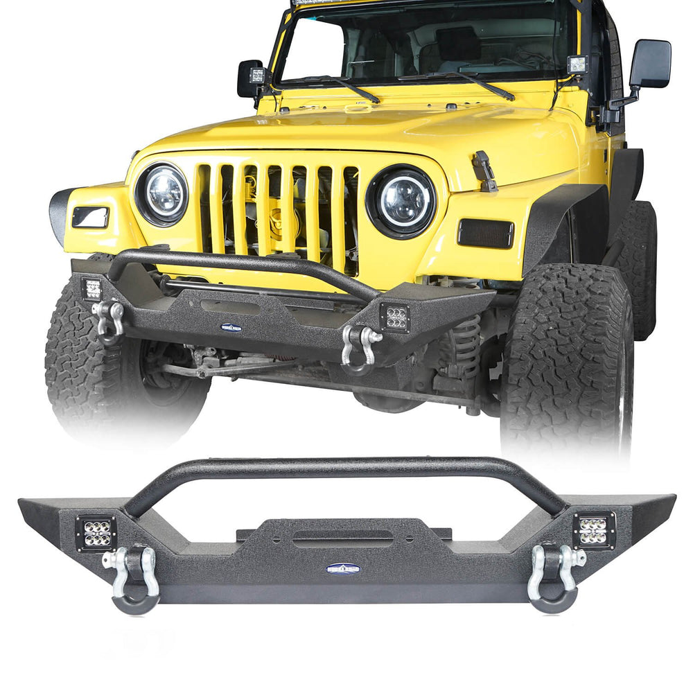 Different Trail Rock Mid Front Bumper w/ Winch Plate & 2x 18W LED Lighting(87-06 Jeep Wrangler TJ YJ)-LandShaker