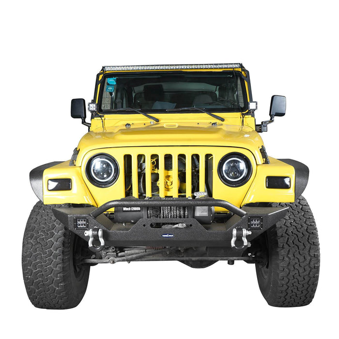 Different Trail Rock Mid Front Bumper w/ Winch Plate & 2x 18W LED Lighting(87-06 Jeep Wrangler TJ YJ)-LandShaker