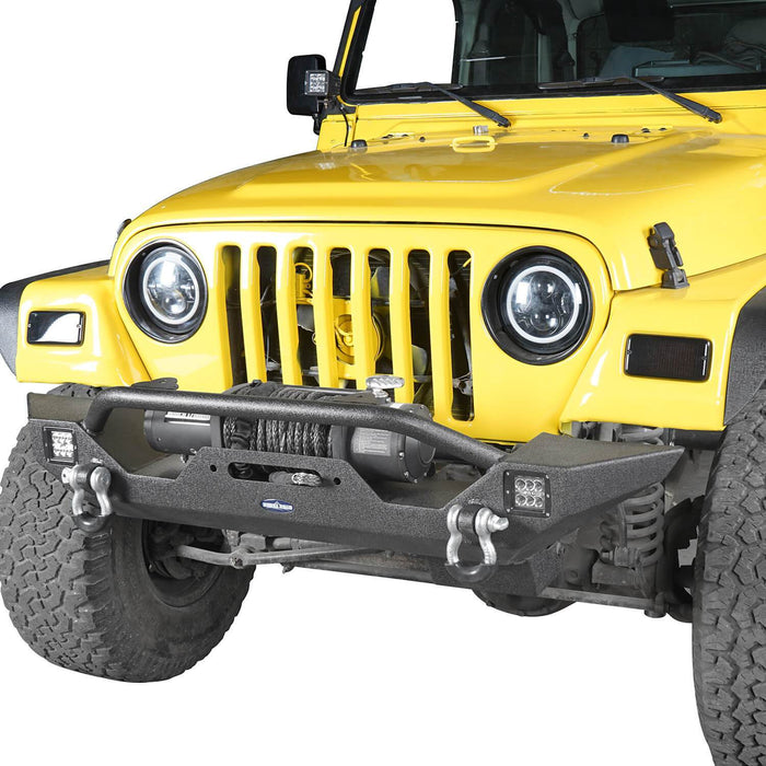 Different Trail Rock Mid Front Bumper w/ Winch Plate & 2x 18W LED Lighting(87-06 Jeep Wrangler TJ YJ)-LandShaker