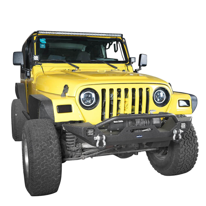 Different Trail Rock Mid Front Bumper w/ Winch Plate & 2x 18W LED Lighting(87-06 Jeep Wrangler TJ YJ)-LandShaker