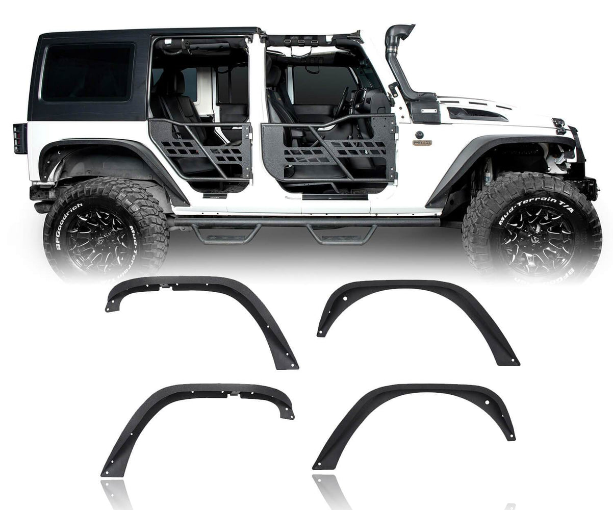 Front & Rear Flat Fender Flares(07-18 Jeep Wrangler JK)-LandShaker